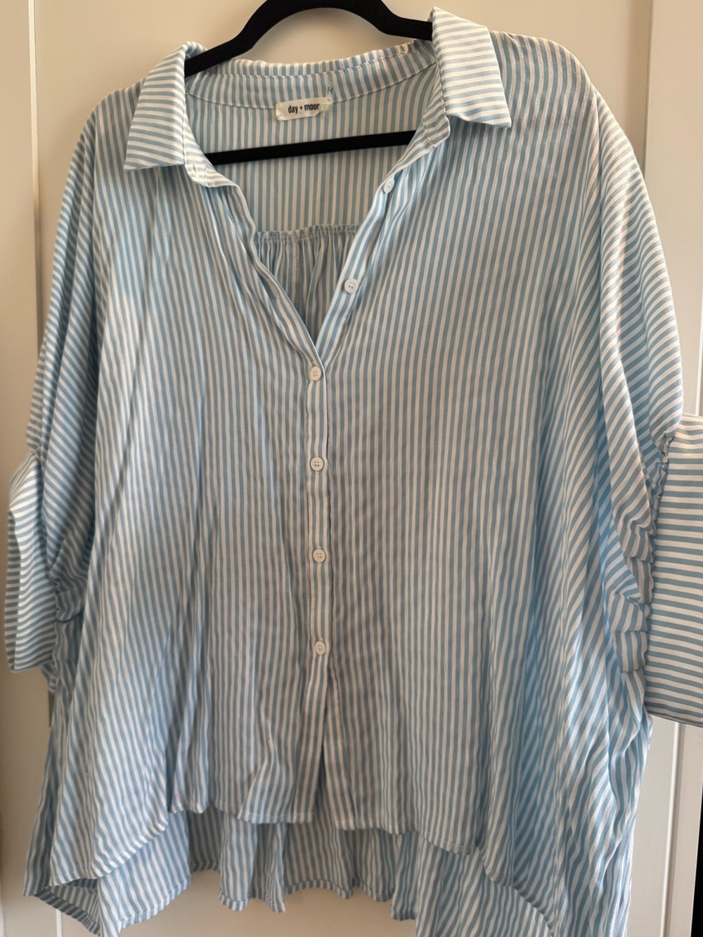 Day + Moon Light Blue & White Striped Tunic Button-Up